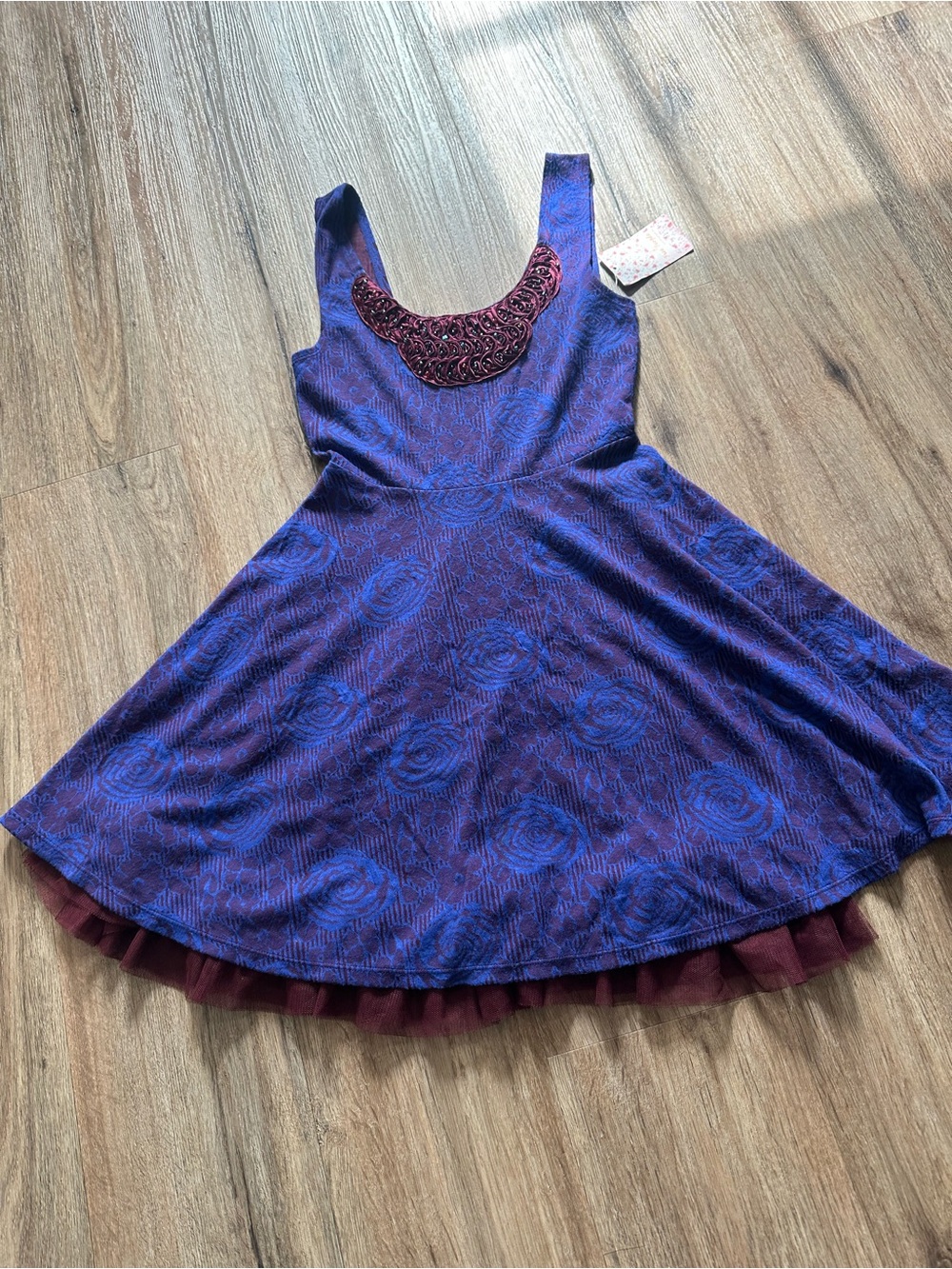 Free People Girls' Purple Fit-and-Flare Dress with Embellished Neckline